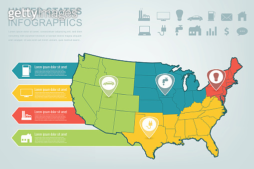 USA map with Infographic elements. Infographics layouts. Vector 이미지 ...