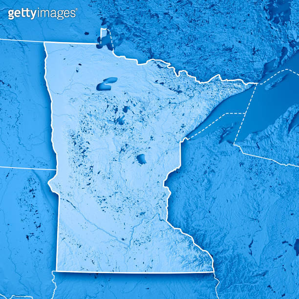 Minnesota State USA 3D Render Topographic Map Blue Border 이미지 ...