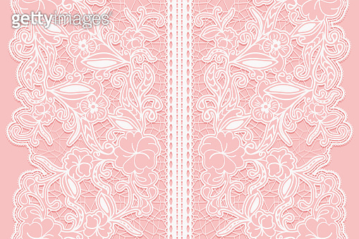 Wide white seamless lace ribbon on a pink background. 이미지 (845298980 ...