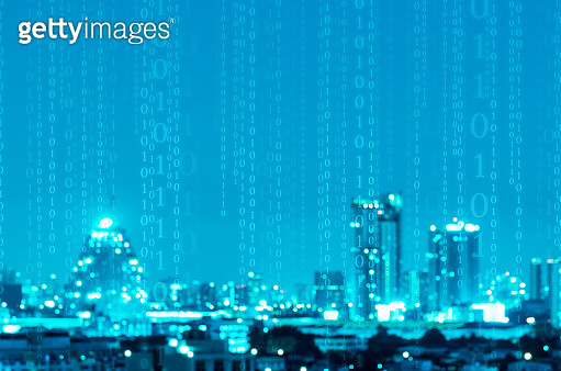 abstract digital signature over night city background 이미지 (859058130 ...