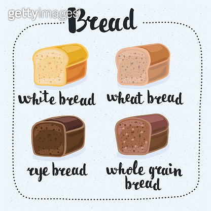 Set of cartoon brick bread - rye bread, wheat bread, whole grain bread ...