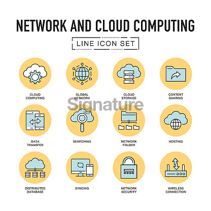 NETWORK AND CLOUD COMPUTING LINE ICONS SET 이미지 (885355886) - 게티이미지뱅크