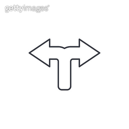 Junction, Separation, two paths, ways thin line icon. Linear vector ...
