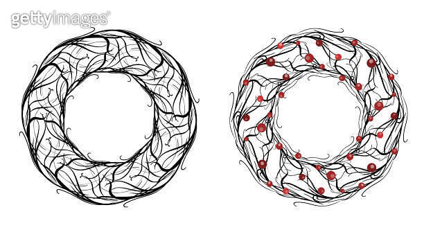 Set of round frames made of branches and berries. (882228794) - 게티이미지뱅크