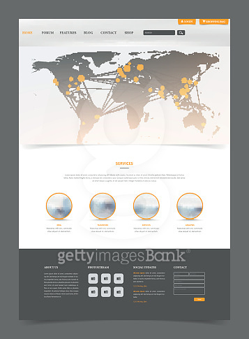 Clean Modern Website Interface Template with Earth Map Header, Vector ...