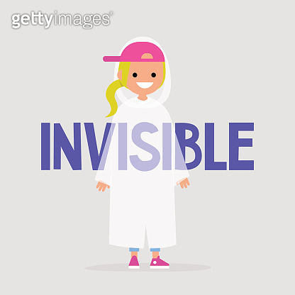 Young female character wearing an invisibility cloak. Transparency ...