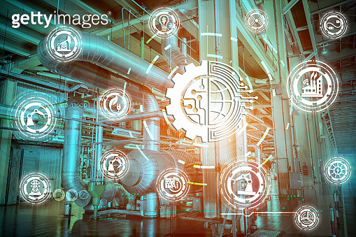 Industry 4.0 concept image. industrial instruments in the factory with ...