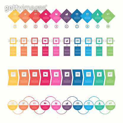 Abstract business infographics template with timeline diagrams set in ...