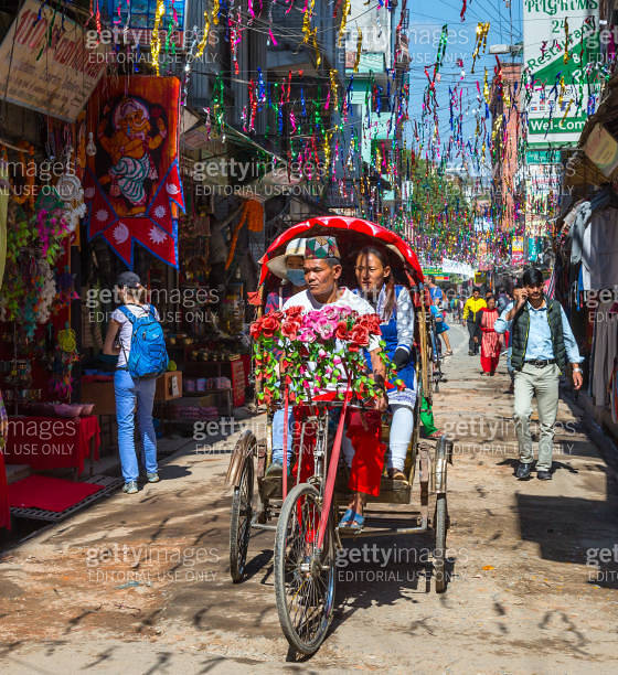 Bike Rickshaw carry Passengers in tiny Street of Kathmandu City ...