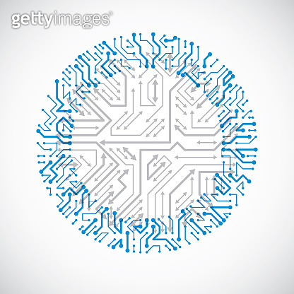 Vector abstract computer circuit board blue illustration, round ...