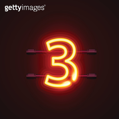 Neon city font sign number 3, signboard three. 이미지 (848795996) - 게티이미지뱅크