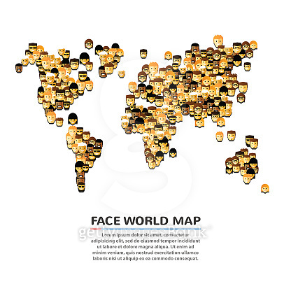 A set of smiling faces shaped as a map. Vector illustration (665425552 ...