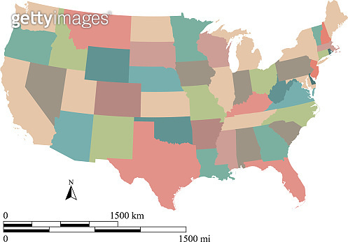 Colorful map of USA states vector - 876557592