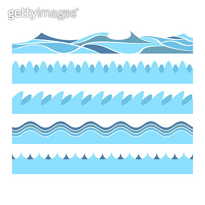 Set of vector icons, blue water waves, waves, flat style, vector image ...