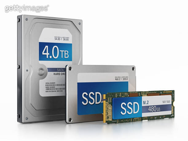 Hard drive, solid state disk and M.2 SSD isolated on white 이미지 ...