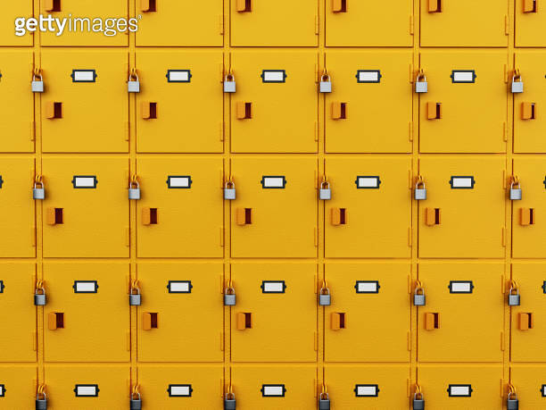 Empty Box Row Yellow deposit boxes standing in a row 이미지 (690017092) - 게티이미지뱅크
