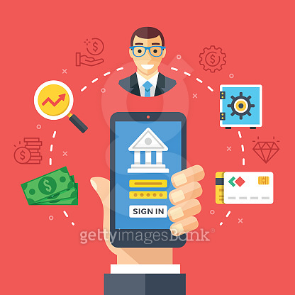 Mobile banking. Hand holding smartphone with online bank login page ...