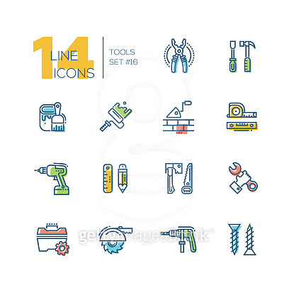 Tools - colored modern single line icons set 이미지 (666920096) - 게티이미지뱅크