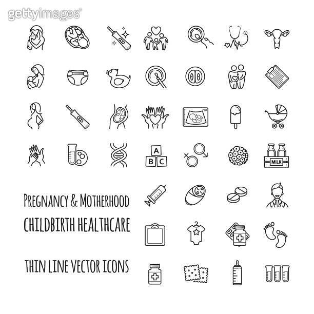 Pregnancy, fertilization and motherhood vector icon set. Gynecology ...