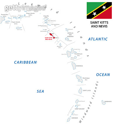 lesser antilles outline map with saint kitts a. nevis 이미지 (1037449960