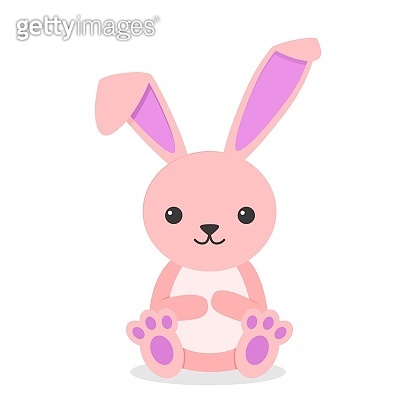 Cute rabbit character sitting isolated on white background. Little ...