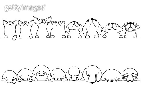 cute dogs and cats looking up and down border set (1049299942) 일러스트, 무료 ...