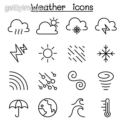 Weather, meteorology & Climate icon set in thin line style 이미지 ...