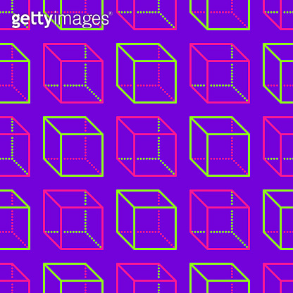 Geometric shapes seamless pattern with flat line icons of cube figure ...