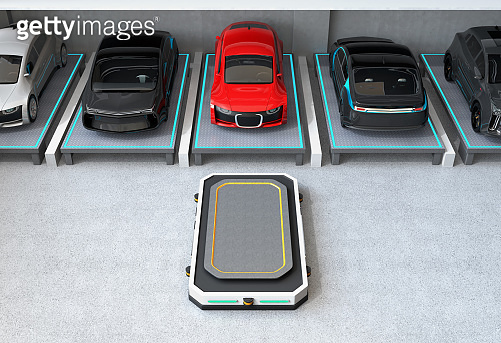 Automated Guided Vehicle (AGV) leaving the parking space to picking ...