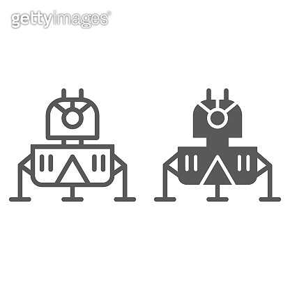 Lunar Module Vector Drawings Lunar module line and glyph icon, science and astronomy, space module ...