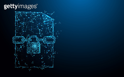 File lock icon form lines, triangles and particle style design ...
