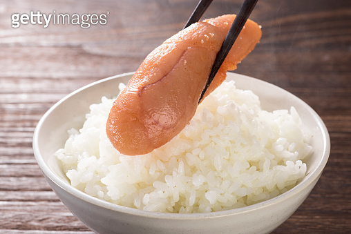 Cod Roe Rice Bowl Spicy seasoned cod roe and rice(978925174): 유사이미지 - 게티이미지뱅크