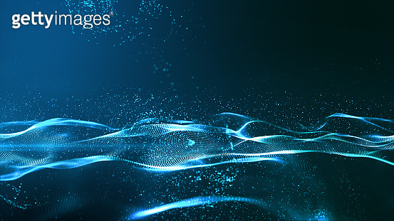 Digital blue color particles wave flow abstract background 이미지 ...