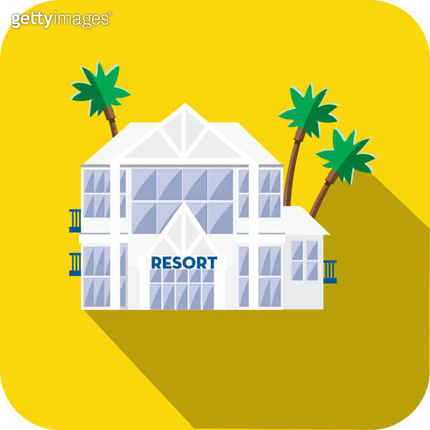 Travel and tourism luxury tropical resort Flat Design themed Icon Set ...