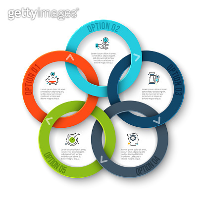 Business data visualization. Abstract rings of cycle diagram with 5 ...
