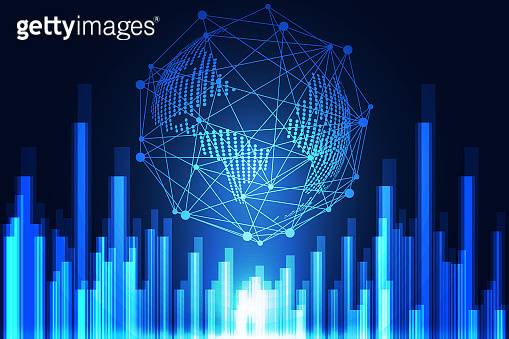 abstract technology concept world digital link network connection on hi ...