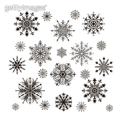 Set of detailed snowflakes isolated on white. Vector illustration ...
