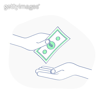 Hand giving cash money to another hand - Vector Illustration (899214514 ...