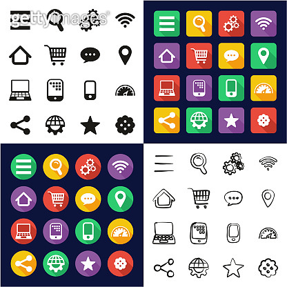 Search Engine Icons All in One Icons Black & White Color Flat Design ...