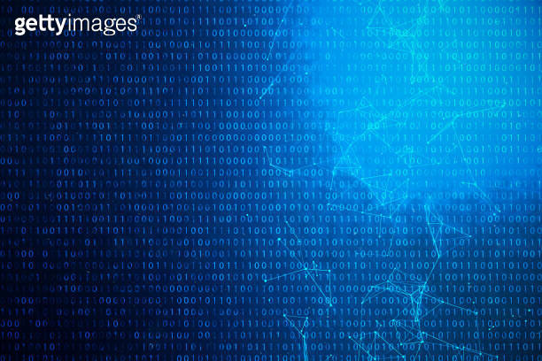3D illustration binary code on blue background. Bytes of binary code ...