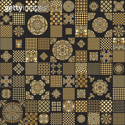 Vector abstract seamless patchwork pattern from metallic gold and black ...