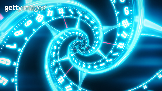 Rotating spiral of a luminous clock from numbers. Abstract 3d ...