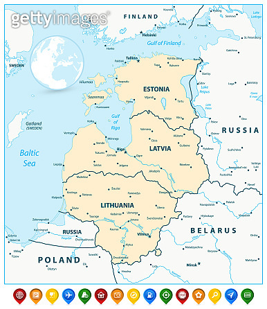 Map of the Baltic States and Colorful Map Icons (930929546) - 게티이미지뱅크