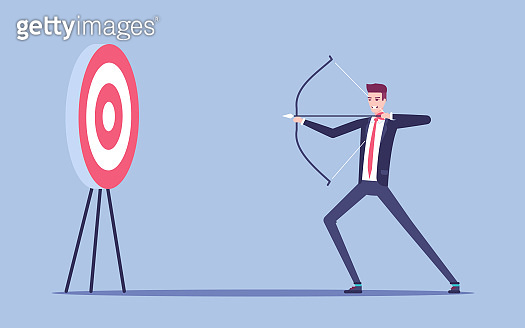 Target Arching Young businessman aiming at the target with bow and arrow vector flat ...