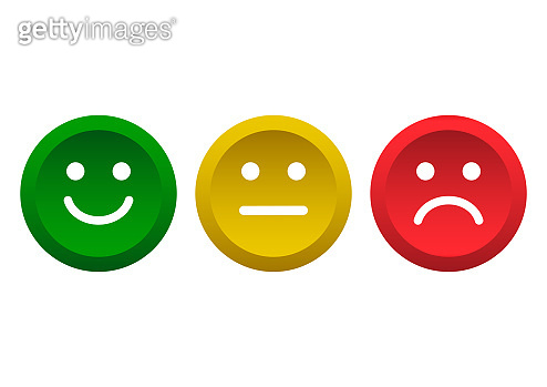 Set of buttons. Green, yellow, red smileys emoticons icon positive ...
