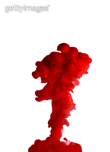 Acrylic red color ink in water abstract isolated on white background ...