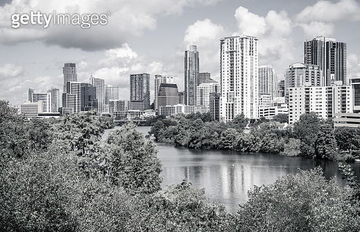 Austin Texas downtown skyline cityscape Black and white 이미지 (1087315604