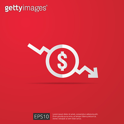 dollar decrease icon. Money symbol with arrow stretching rising drop ...