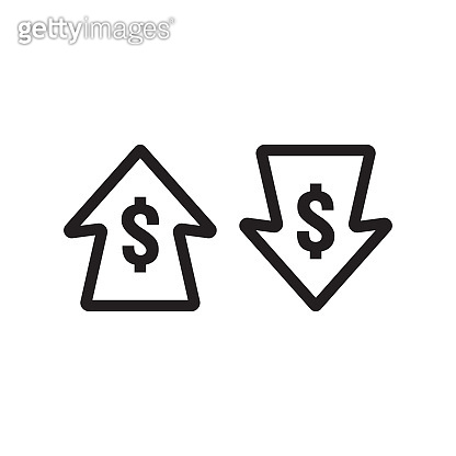 dollar increase decrease icon. Money symbol with arrow stretching ...