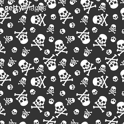Skull and crossbones vector seamless pattern for holiday Halloween